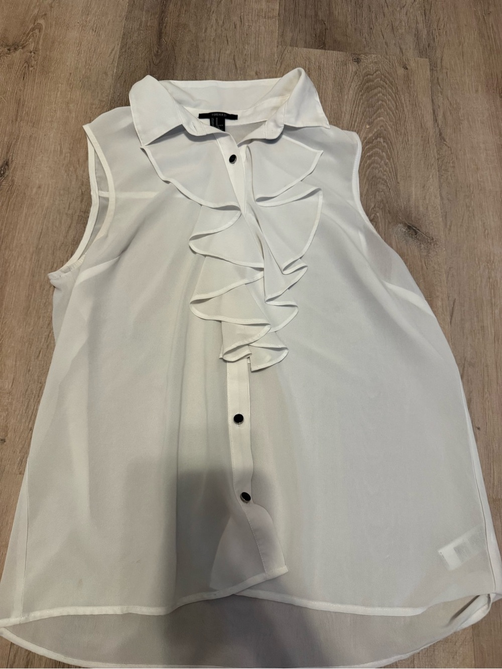 Forever 21 White Sleeveless Ruffle-Front Blouse